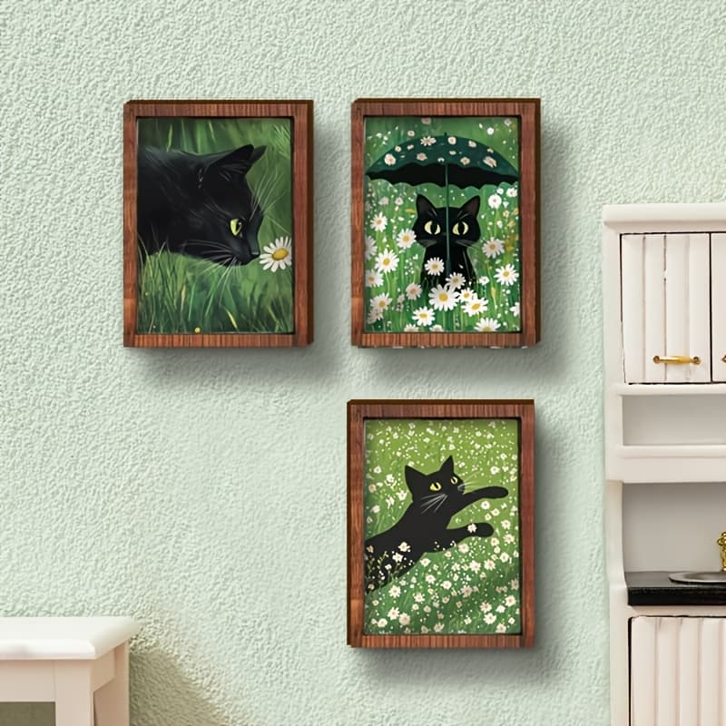 Black Cats & Daisies, Set of 3