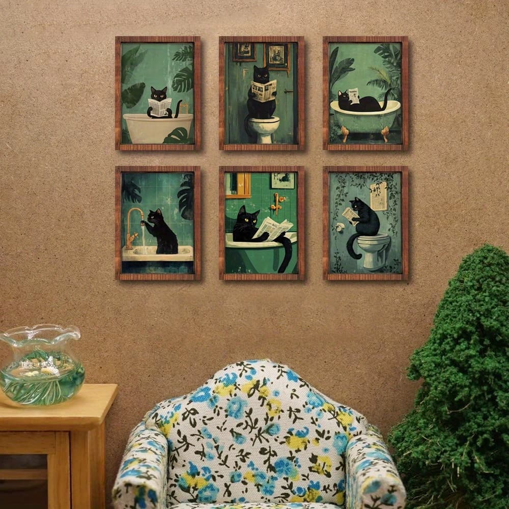 Black Cats Bathroom, Set of 6